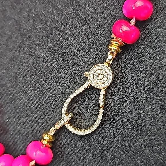 GENUINE RARE HANDSTRUNG BRIGHT PINK OPAL & DIAMOND PAVE 18" NECKLACE - Picture 11 of 15